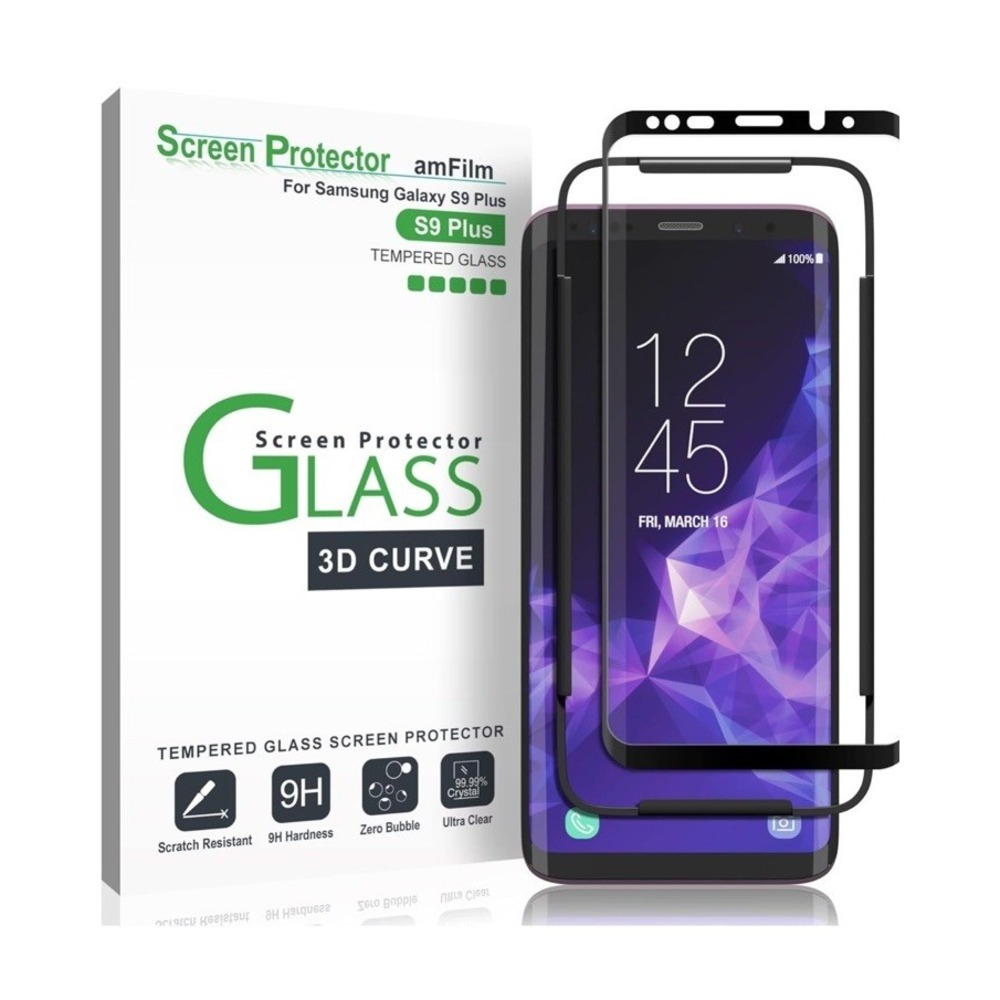 amFlim 3D Curved Glass Screen Protector for Samsung Galaxy S9 Plus - Black